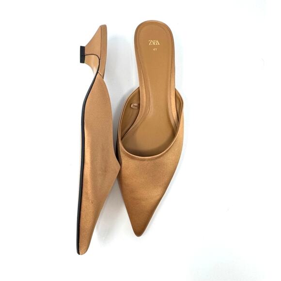 Zara Shoes - Zara Tan Pointed Toe Satin Mules